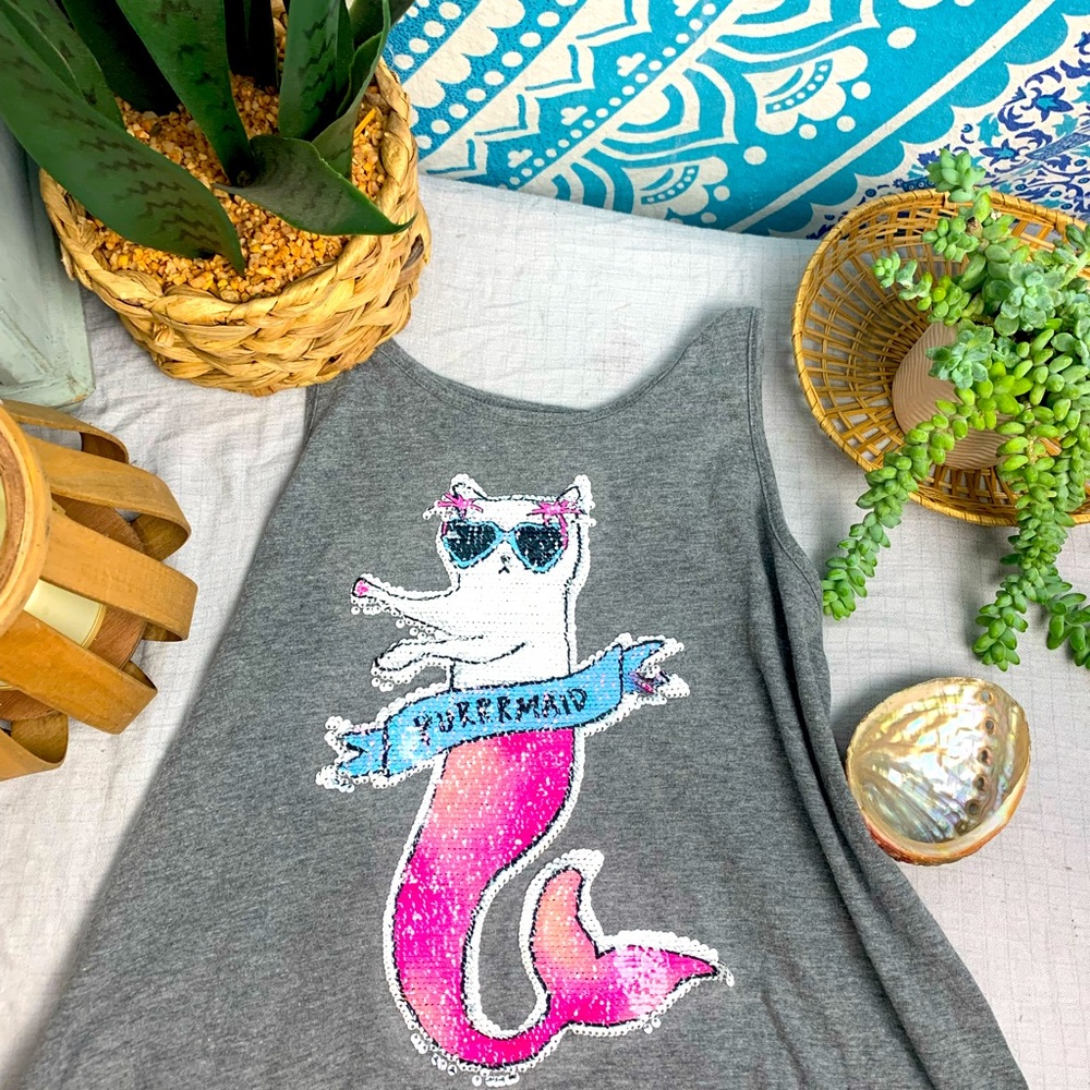 Girls size 14 Sequin Flip Cat Gray Top by Arizona Jean Co